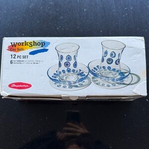 Pasabahce Workshop 12-Piece Tea Set with Blue Pattern NIB